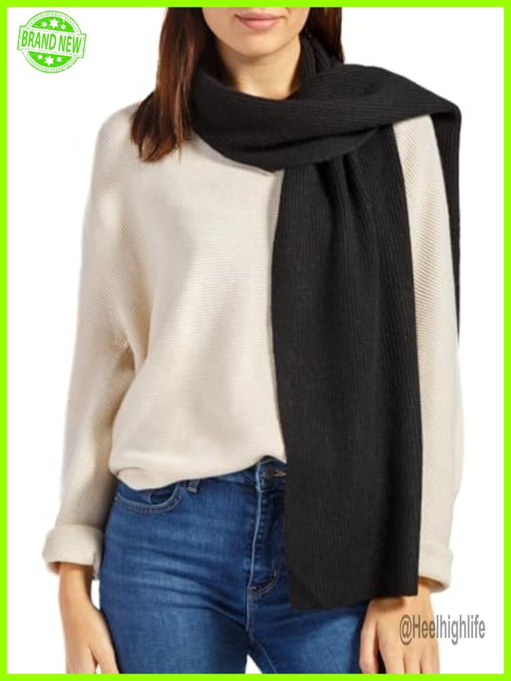100% Pure Cashmere Ribbed Knit Winter Scarf 72" x 12"